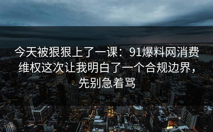 今天被狠狠上了一课:91爆料网消费维权这次让我明白了一个合规边界,先别急着骂 今天被狠狠上了一课:91爆料网消费维权这次让我明白了一个合规边界,先别急着骂